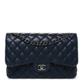 Lambskin Quilted Jumbo Double Flap Navy