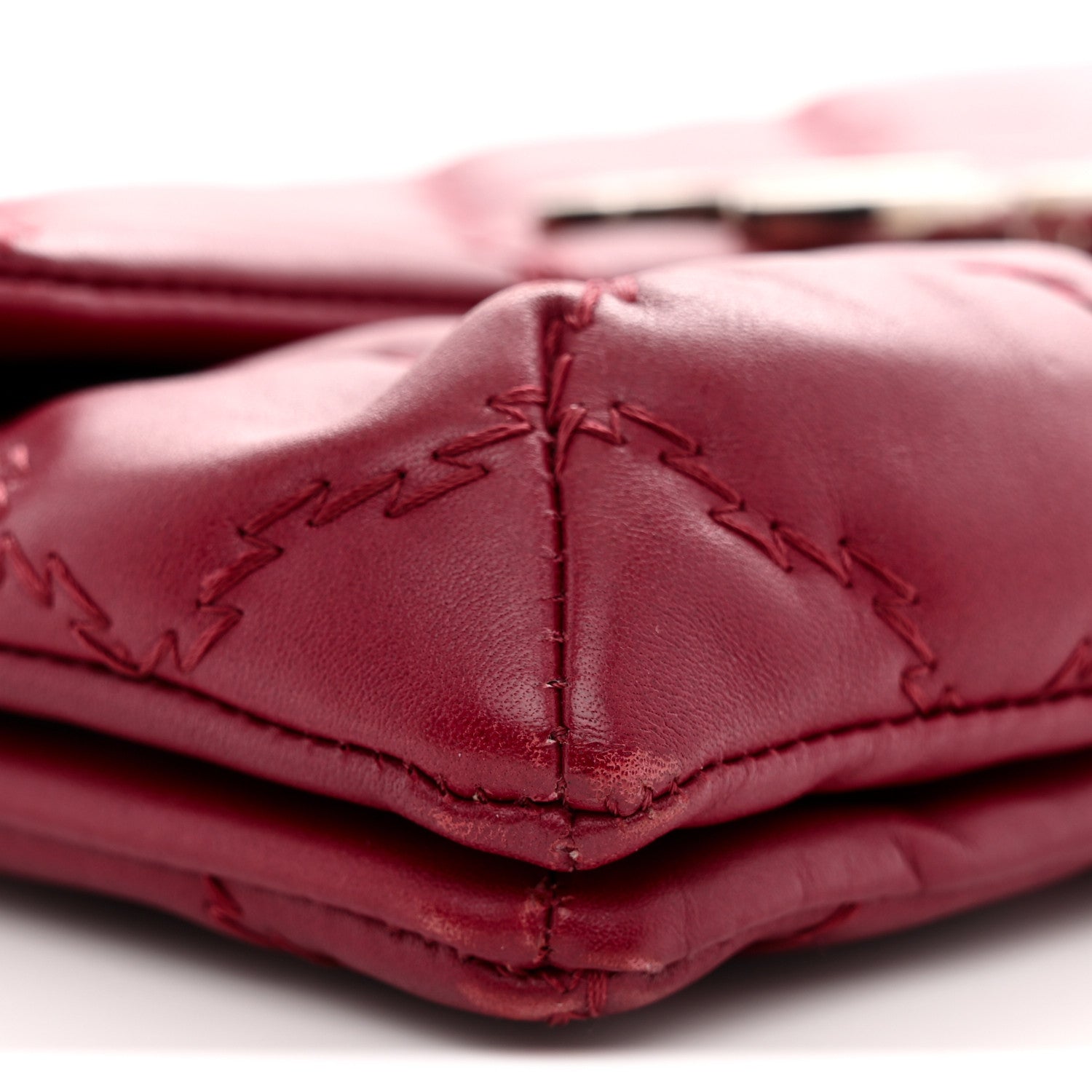 Calfskin Quilted Double Stitch Hamptons Clutch with Chain Red