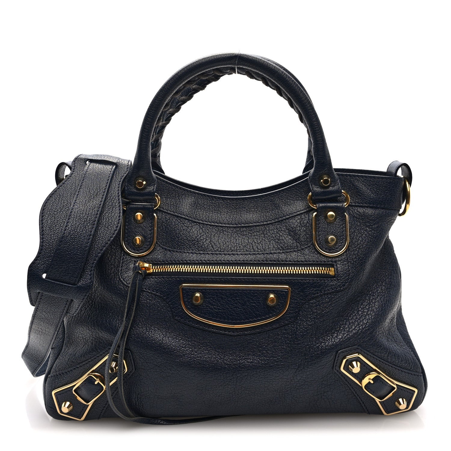 Chevre Gold Metallic Edge Hardware Town Bleu Nuit Dark Sea