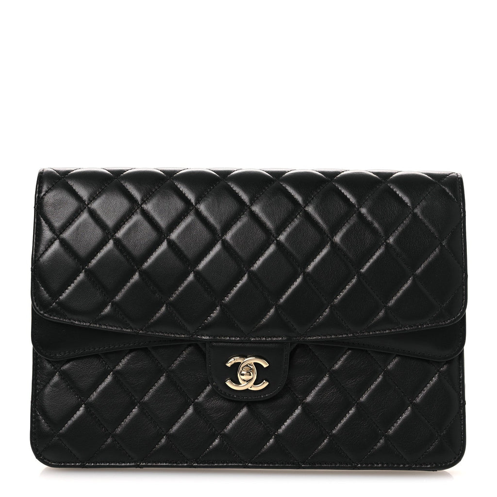 Lambskin Quilted Flap Clutch Black