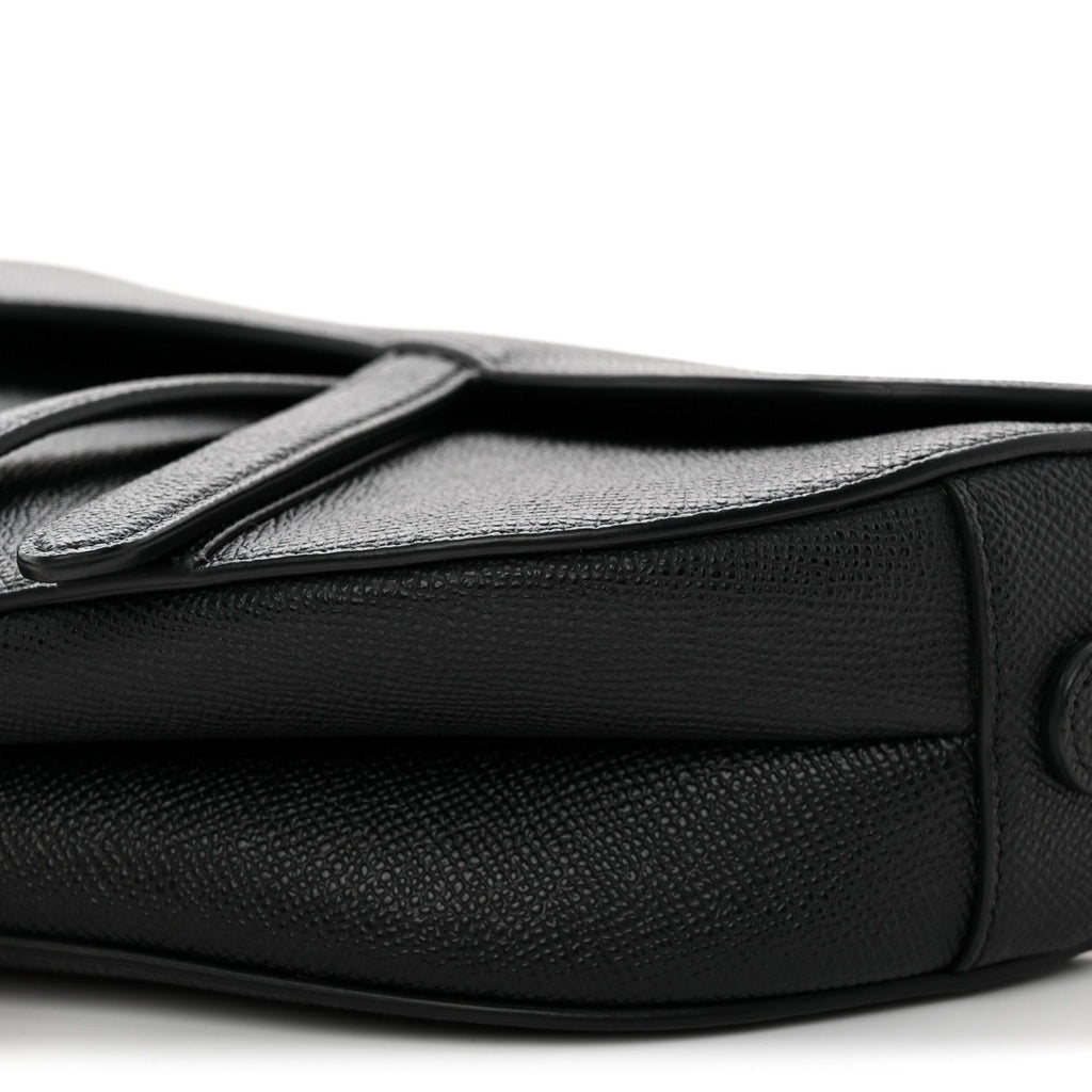 Grained Calfskin Saddle Bag With Strap Black