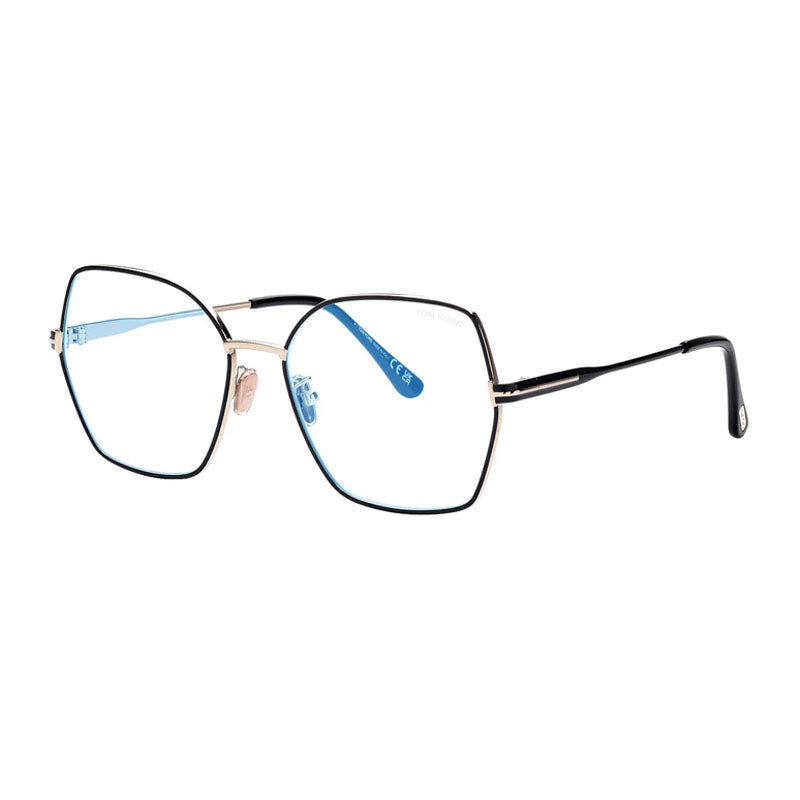 Tom Ford Eyeglasses Butterfly Full Rim, Shiny Light Ruthenium Frame and Blue Light Block Lenses Lens FT5876-B014