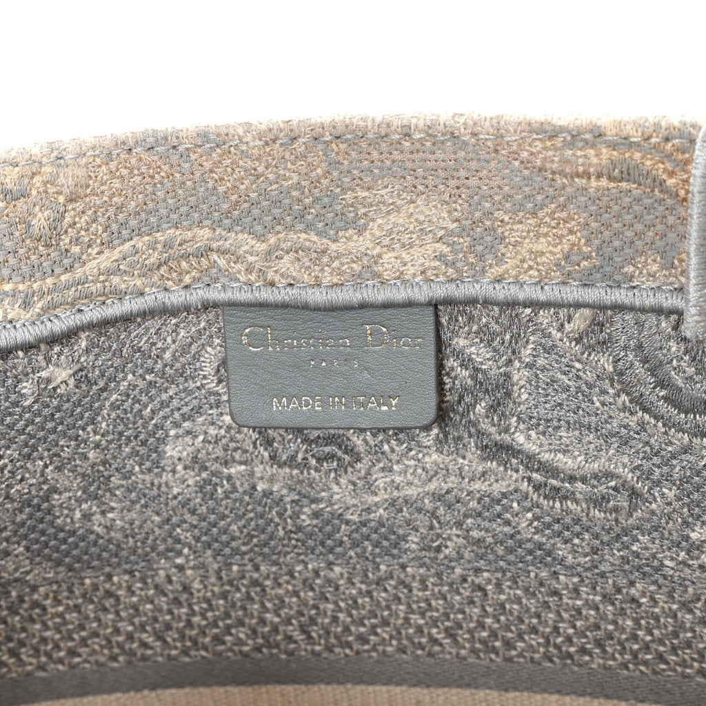 Canvas Embroidered Medium Dioriviera Toile De Jouy Reverse Book Tote Gray