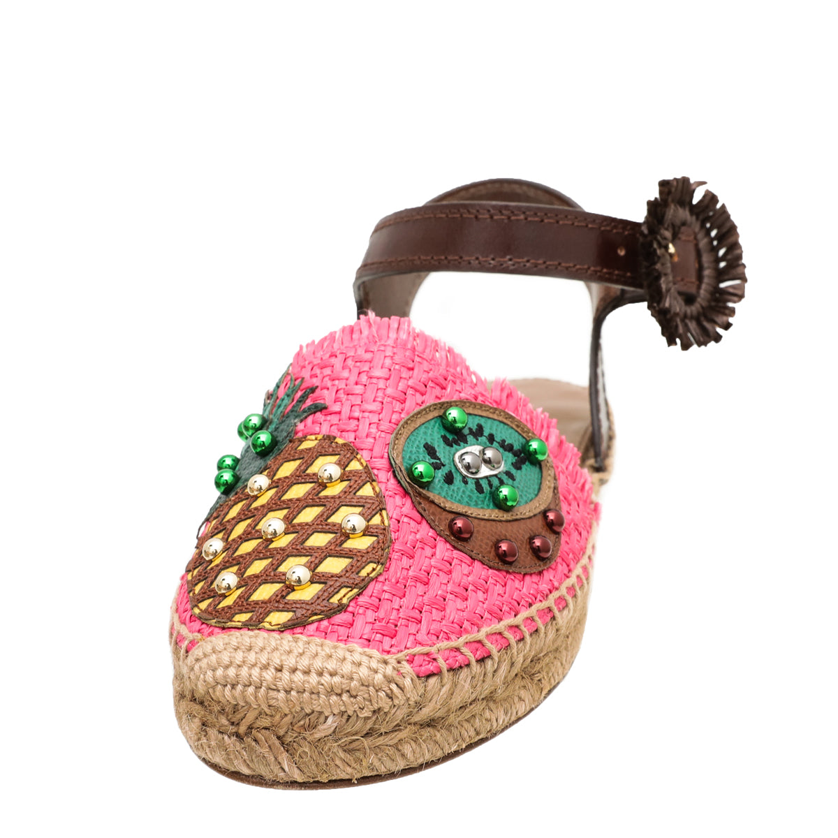 Dolce & Gabbana Bicolor Pineapple Kiwi Patch Ankle Strap 36