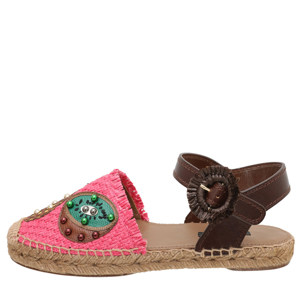 Dolce & Gabbana Bicolor Pineapple Kiwi Patch Ankle Strap 36