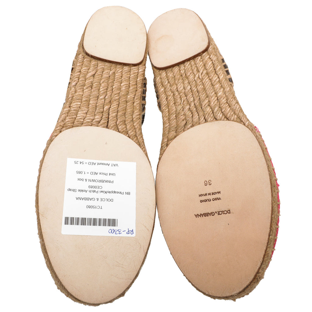 Dolce & Gabbana Bicolor Pineapple Kiwi Patch Ankle Strap 36