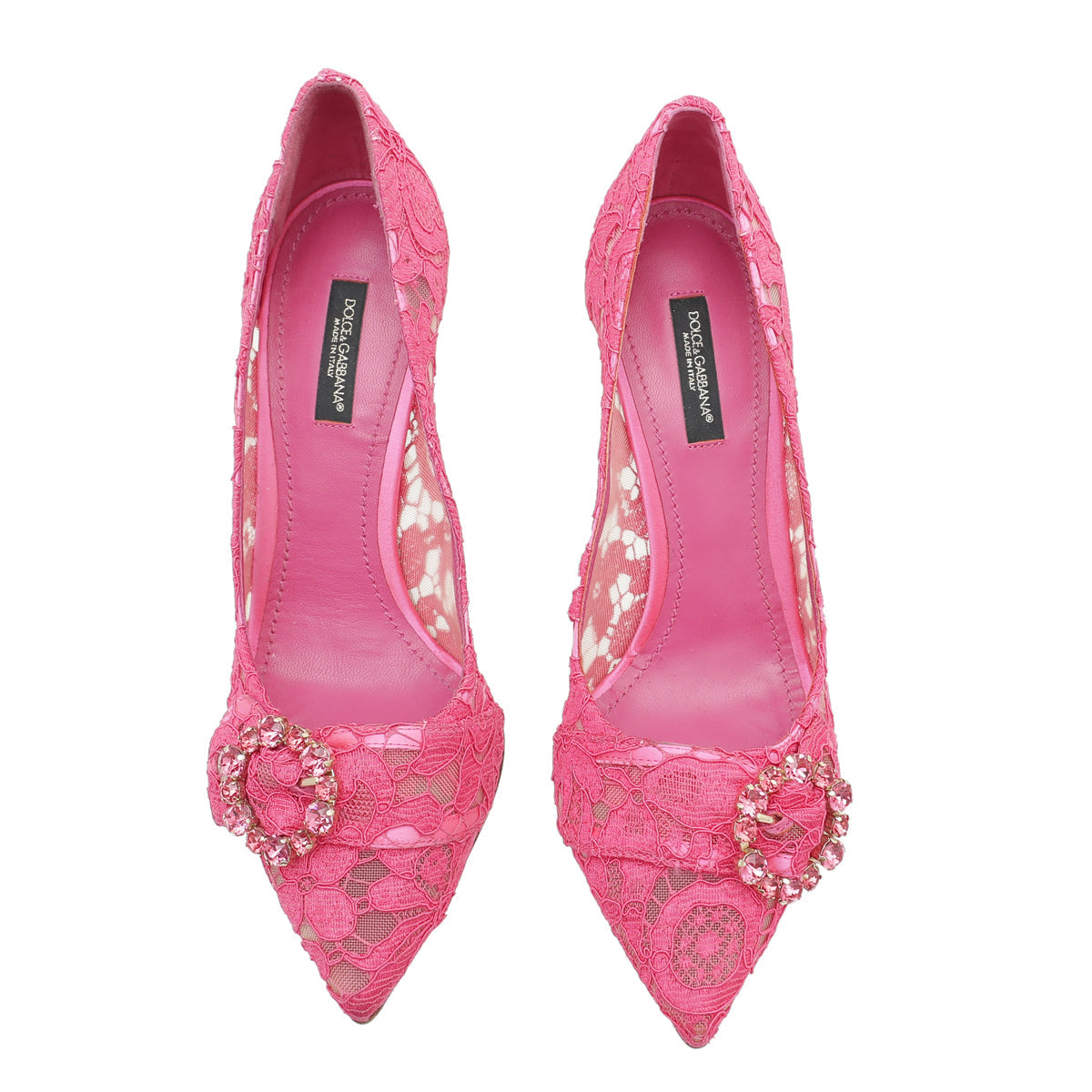 Dolce & Gabbana Fuchsia Lace Crystal Buckle Pump 38