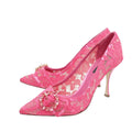 Dolce & Gabbana Fuchsia Lace Crystal Buckle Pump 38