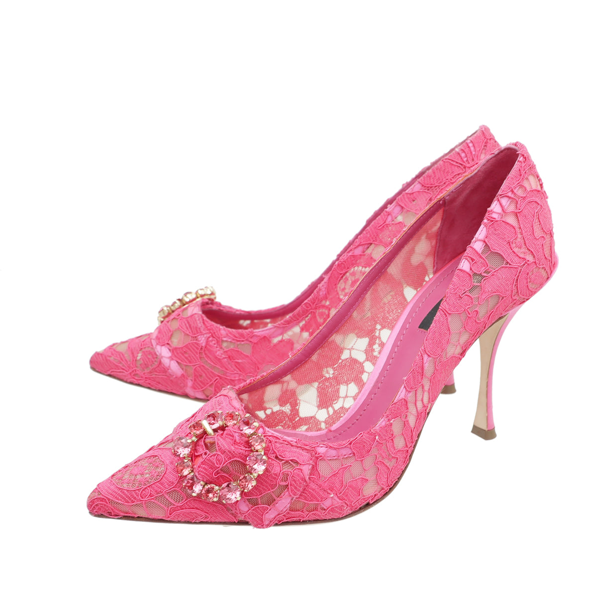 Dolce & Gabbana Fuchsia Lace Crystal Buckle Pump 38