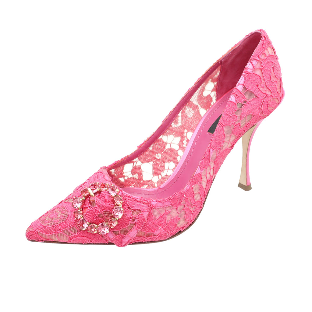 Dolce & Gabbana Fuchsia Lace Crystal Buckle Pump 38