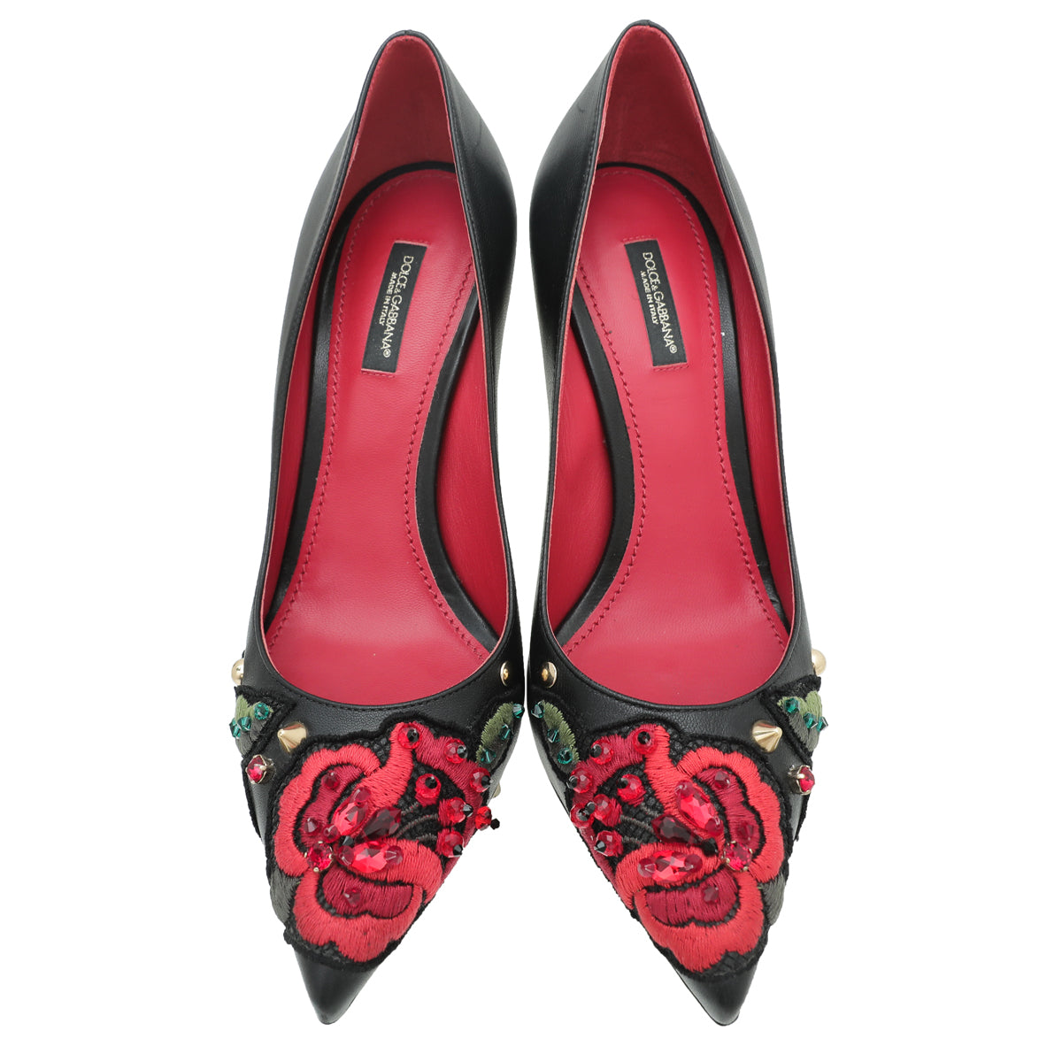 Dolce & Gabbana Black Kate Flower Embroidered Pump 39