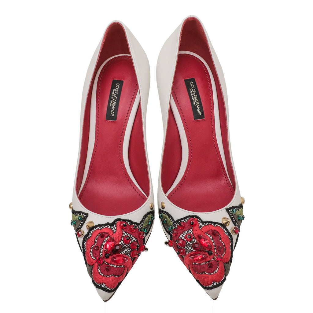 Dolce & Gabbana White Multicolor Kate Platform Embellished Pump 37
