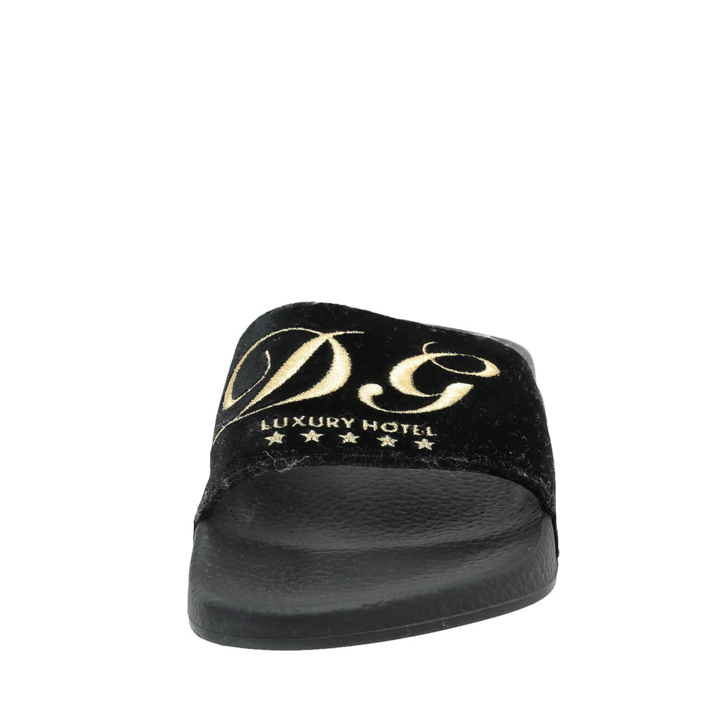 Dolce & Gabbana Black Velvet Luxury Hotel Slide Sandals 39