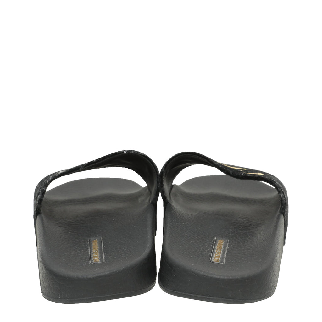 Dolce & Gabbana Black Velvet Luxury Hotel Slide Sandals 39