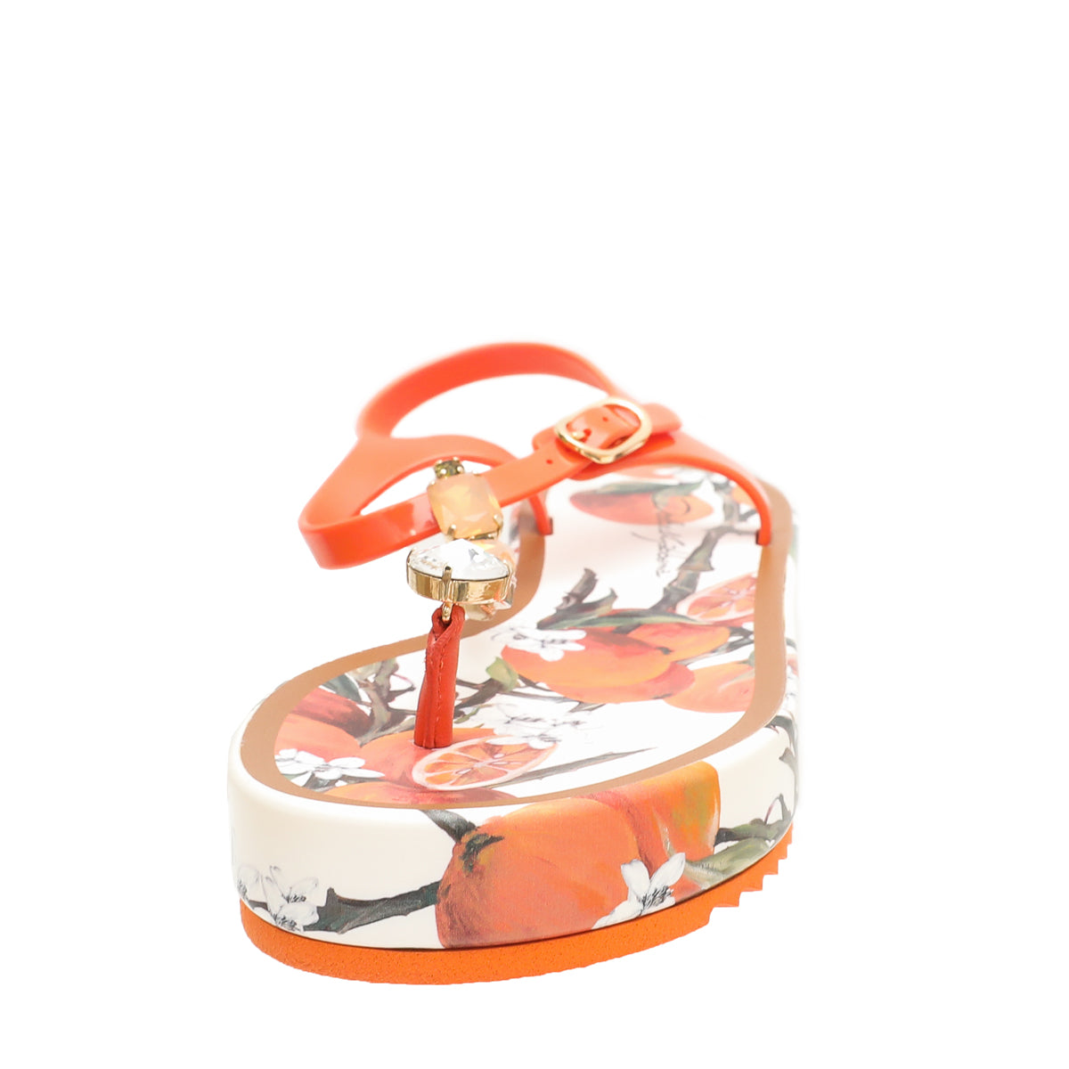 Dolce & Gabbana Orange Print Crystal Rubber Sandals 10