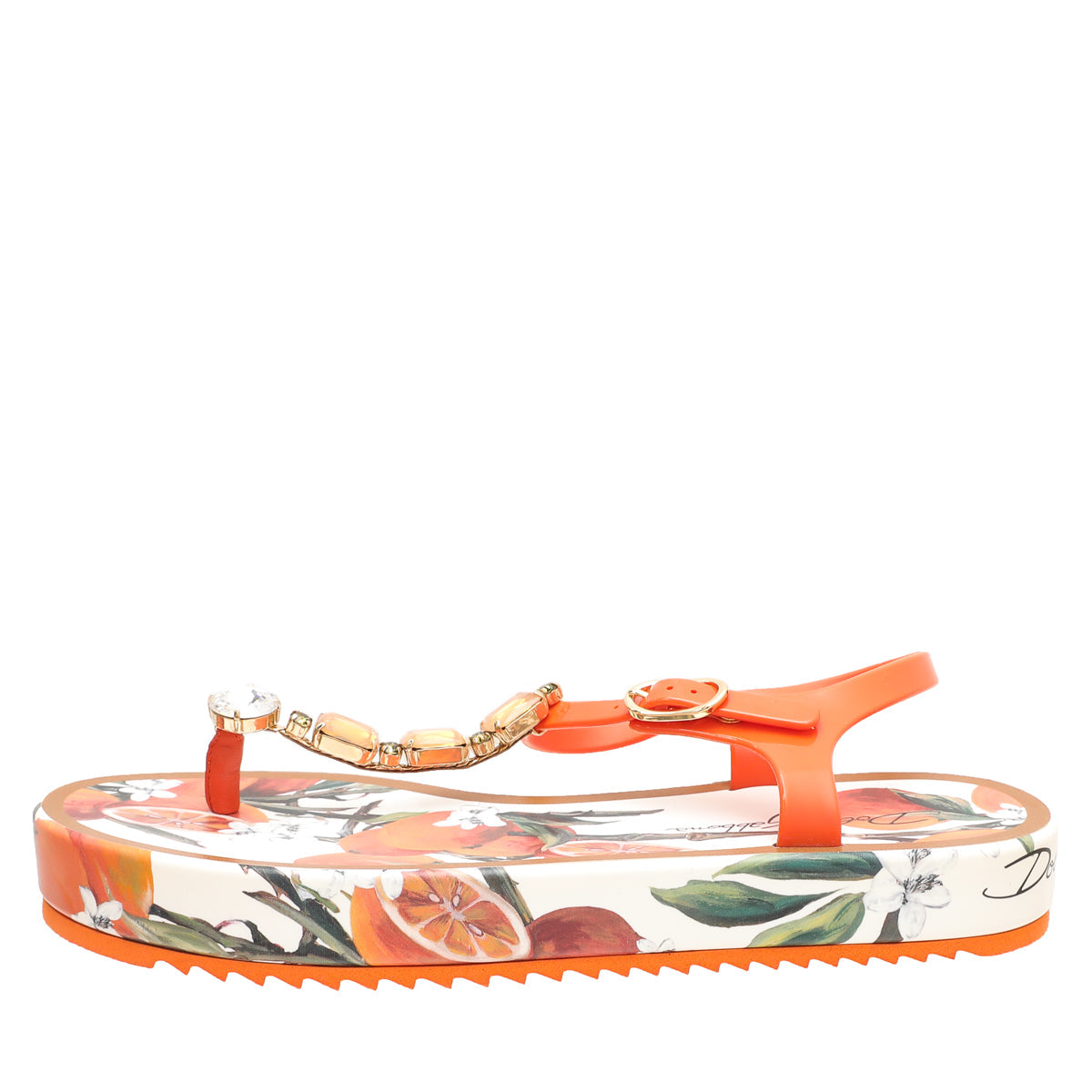 Dolce & Gabbana Orange Print Crystal Rubber Sandals 10