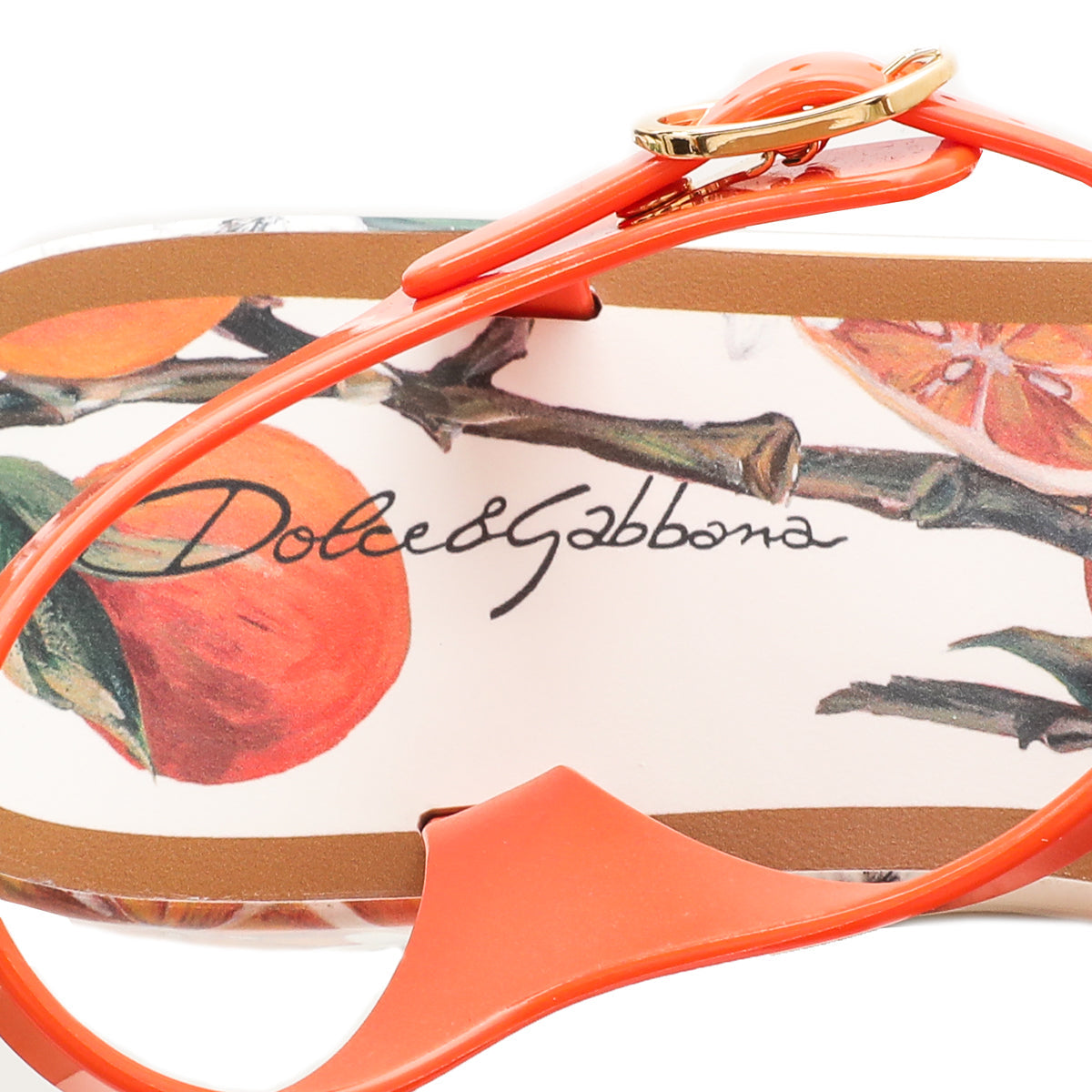 Dolce & Gabbana Orange Print Crystal Rubber Sandals 10