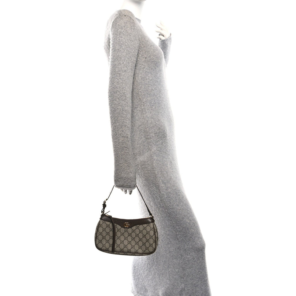 GG Supreme Monogram Textured Dollar Calfskin Small Ophidia Hobo Beige Ebony New Acero