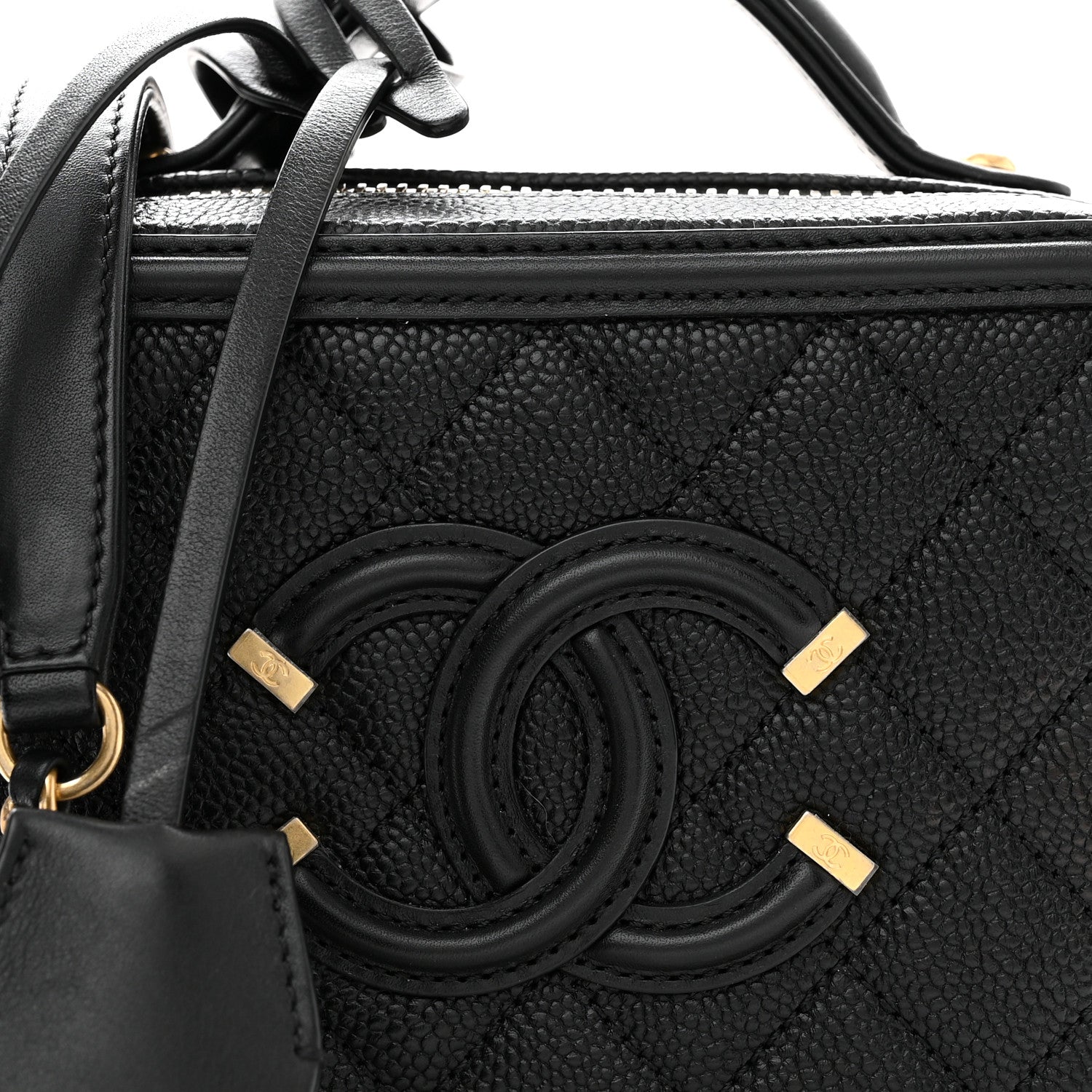 Caviar Quilted Small CC Filigree Vanity Case Black