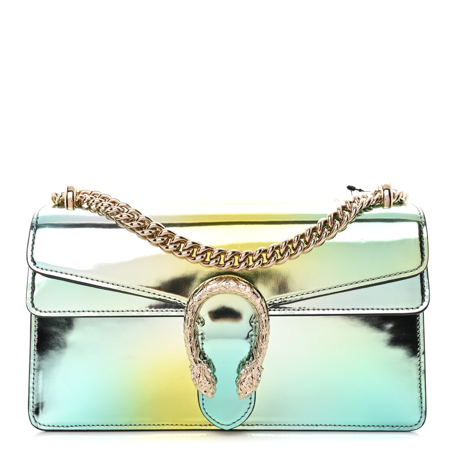 Piuma Shade Lux Mirrored Calfskin Small Dionysus Shoulder Bag Glacial Yellow Silver