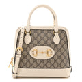 GG Supreme Monogram Azalea Calfskin Small Horsebit 1955 Top Handle Bag Beige Ebony Mystic White