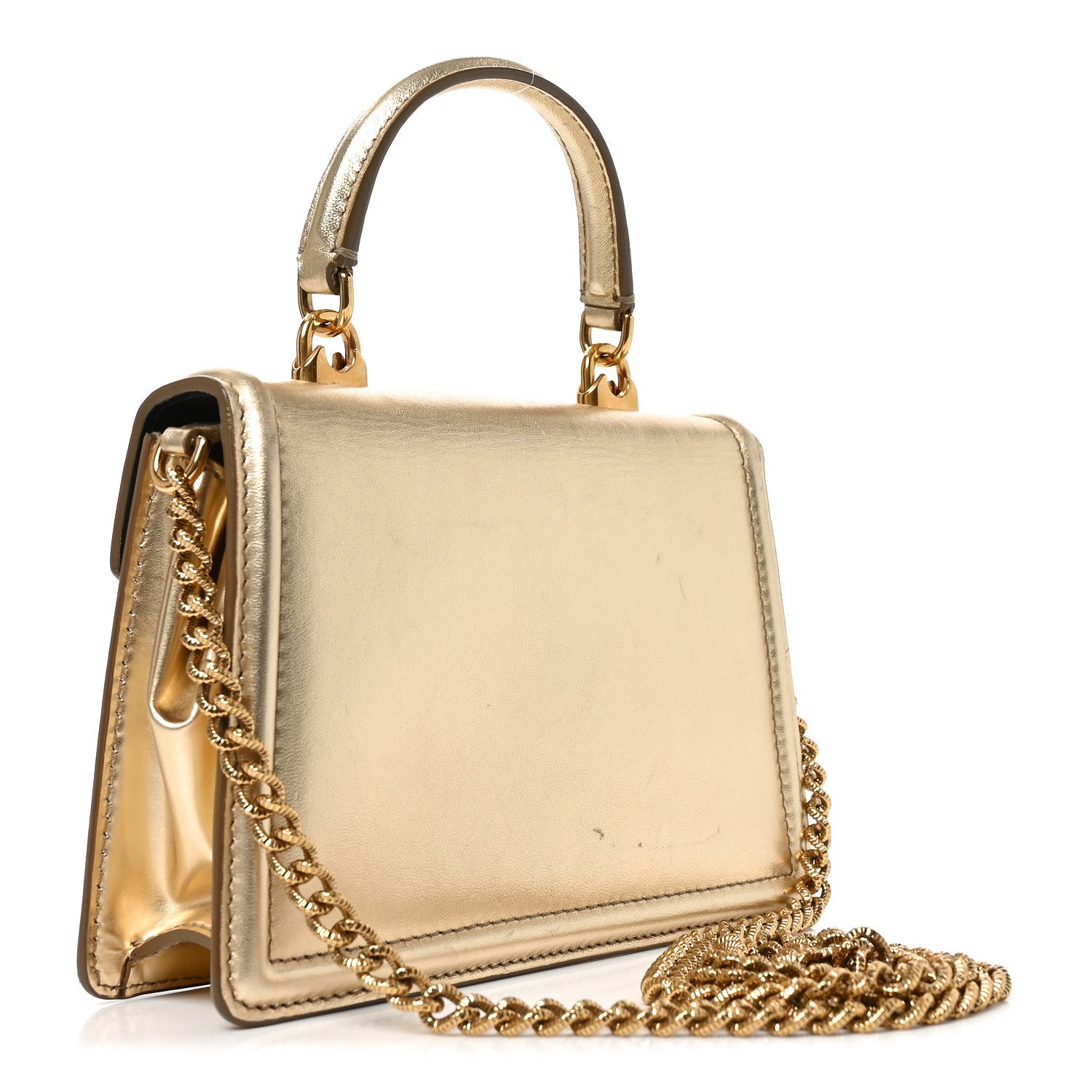 Metallic Nappa Small Devotion Envelope Top Handle Bag Gold