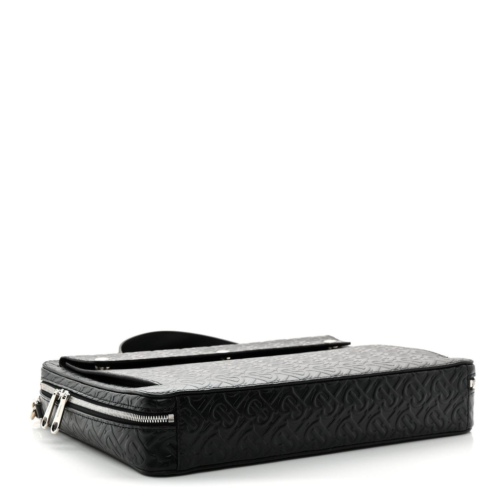 Calfskin Embossed TB Triple Stud Briefcase Black