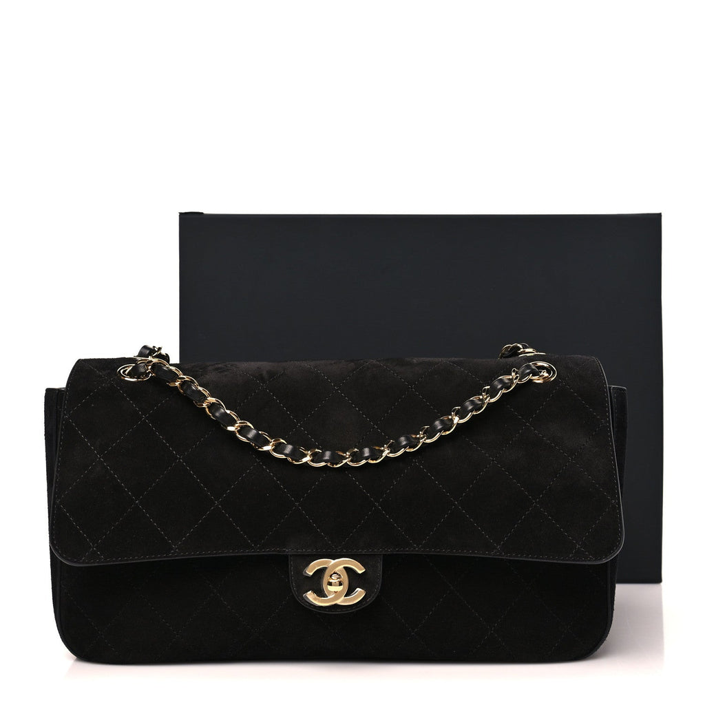 Suede Calfskin Small Souplissimo Maxi Flap Black