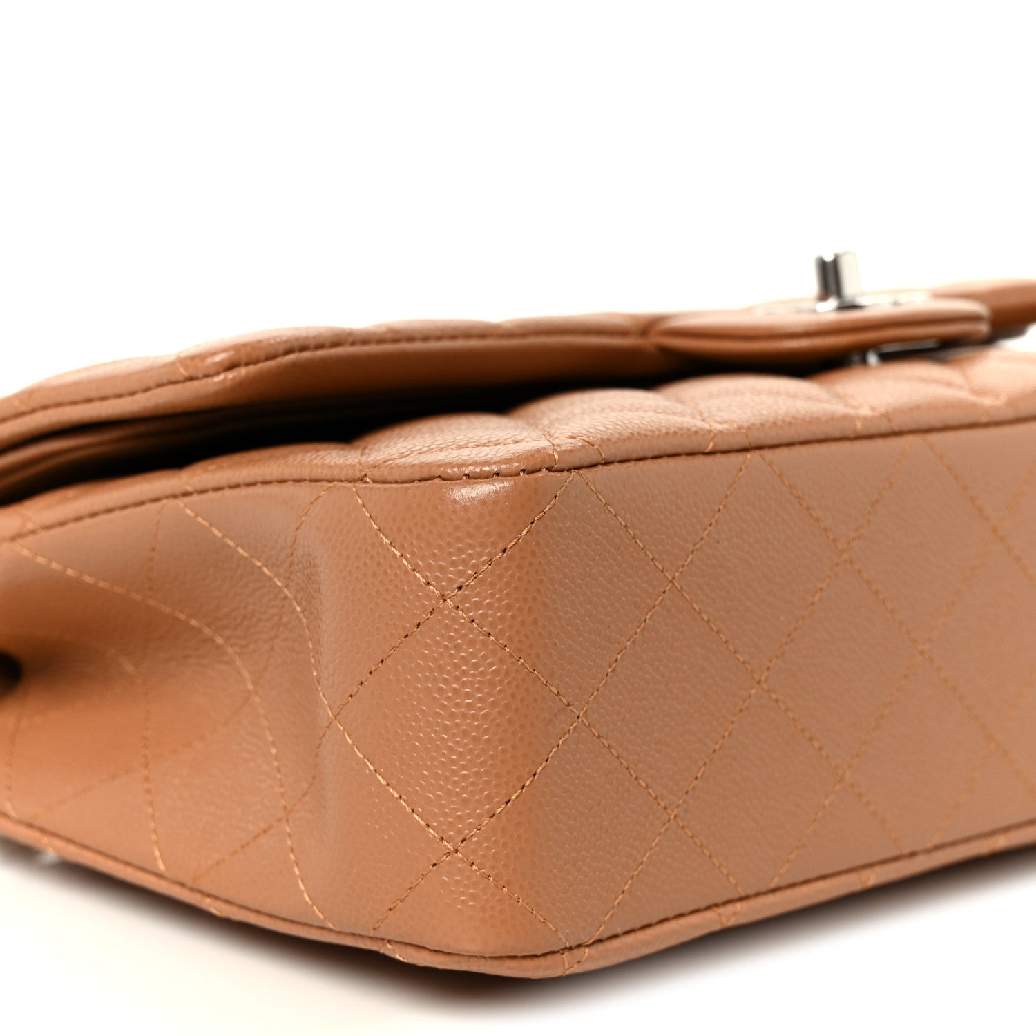 Caviar Quilted Medium Double Flap Light Brown