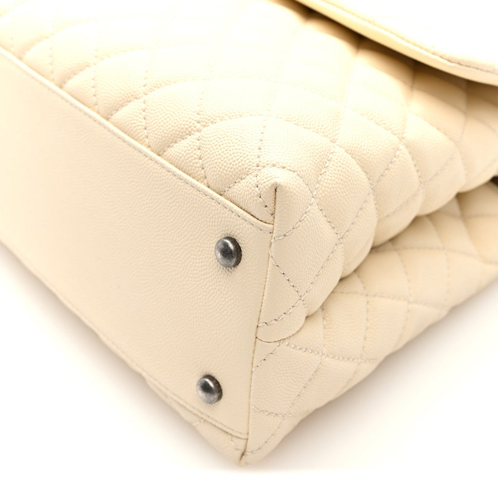 Caviar Lizard Quilted Medium Coco Handle Flap White
