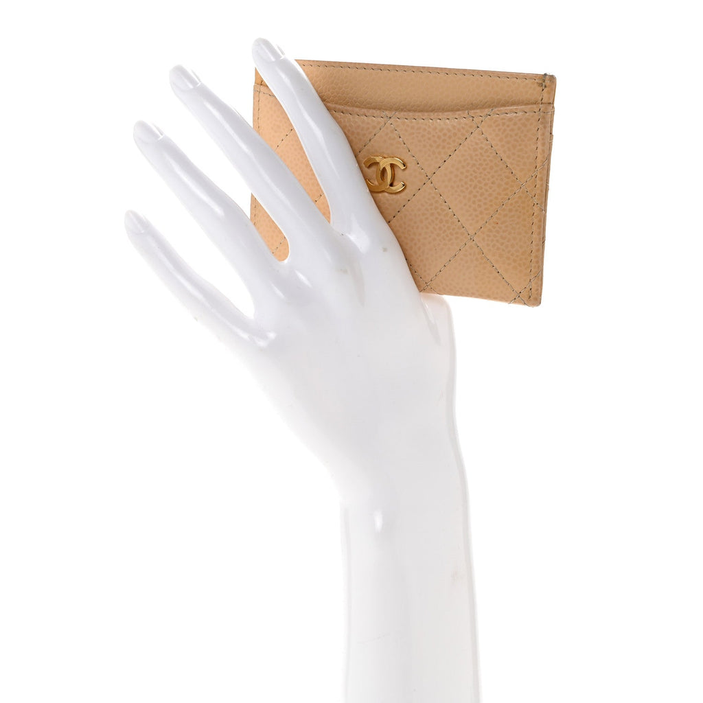 Caviar Quilted Card Holder Beige