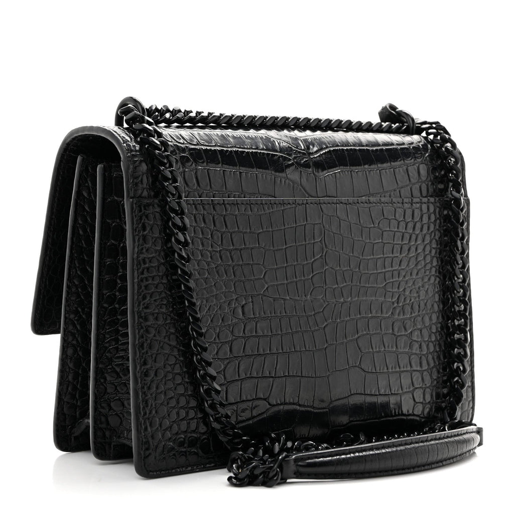 Calfskin Crocodile Embossed Medium Monochrome Monogram Sunset Black