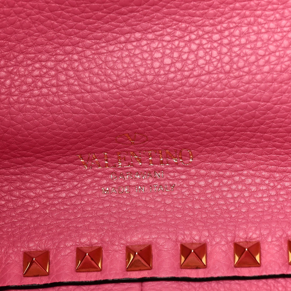 Grained Calfskin Medium Rockstud Reversible Tote Army Green Pink