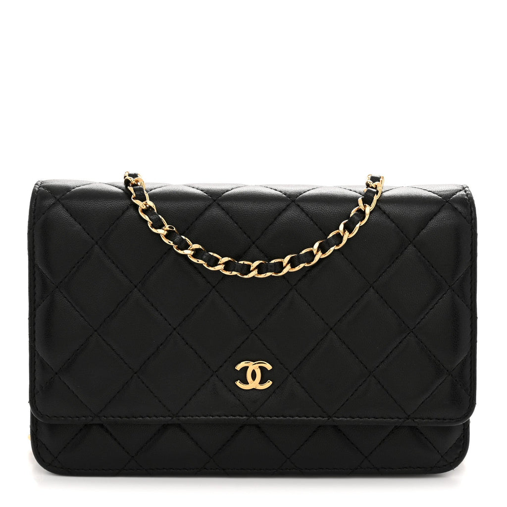 Lambskin Quilted Wallet On Chain WOC Black