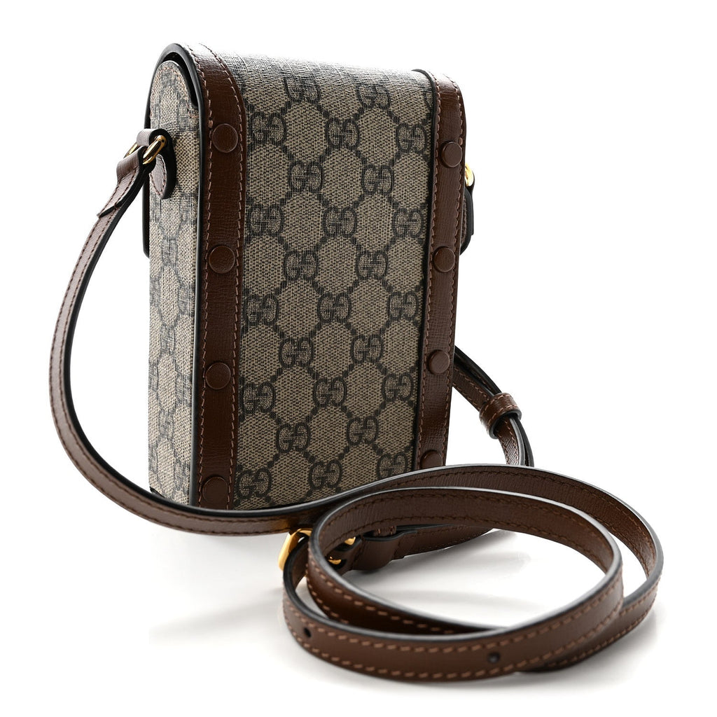 GG Supreme Monogram Mini Horsebit 1955 Crossbody Bag Beige Brown Sugar