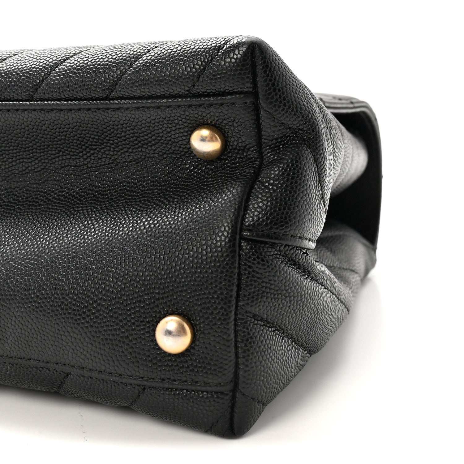 Caviar Chevron Quilted Small Coco Handle Flap Black