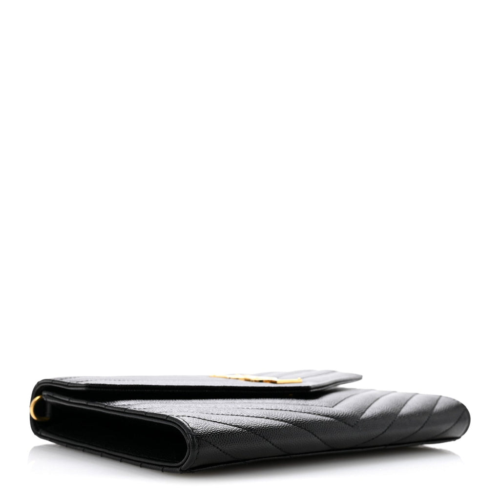 Grain De Poudre Matelasse Chevron Monogram Envelope Clutch Black