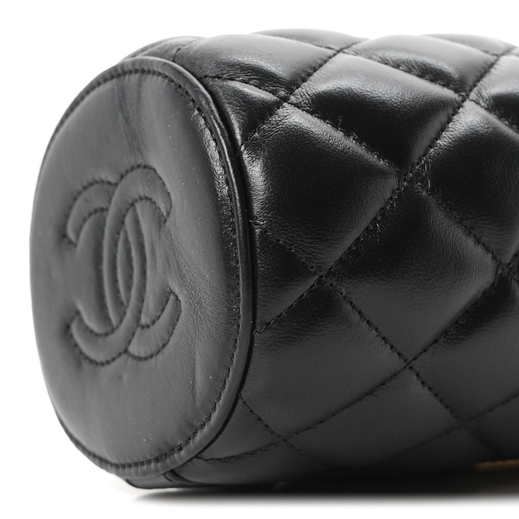 Glazed Calfskin Quilted Mini Crown Box Bag Black Black