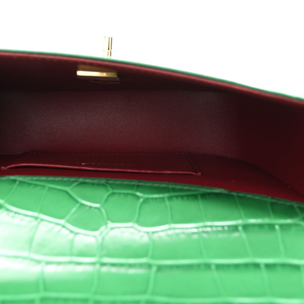 Calfskin Crocodile Embossed Turn Around Mini Flap Emerald