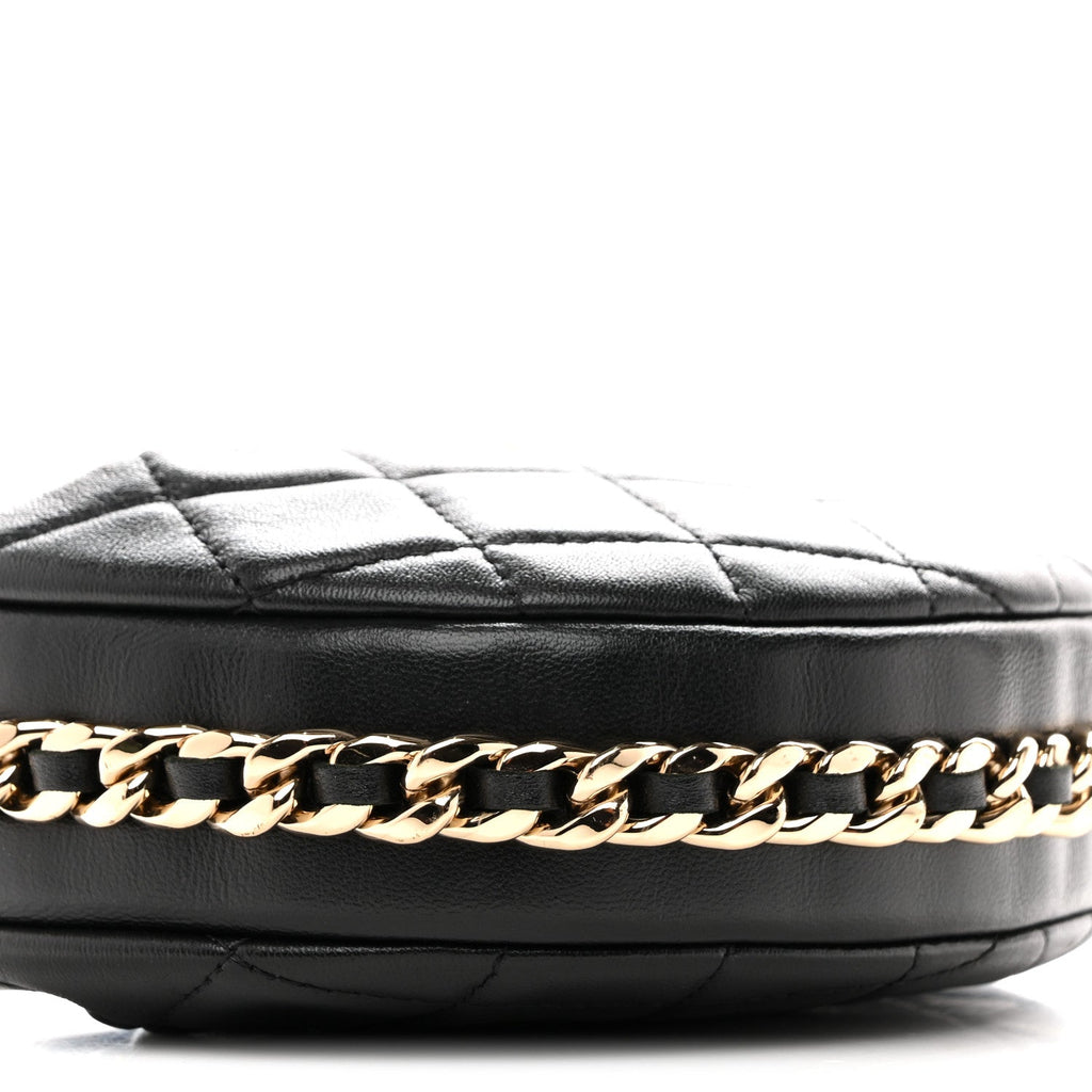 Lambskin Quilted Chain Around Pouch Hobo Black