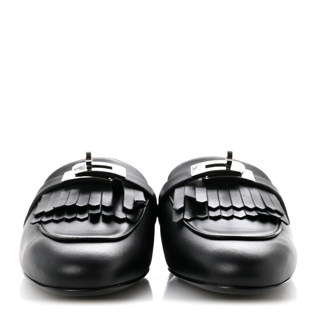 Calfskin Fringe Oz Mules 38.5 Black