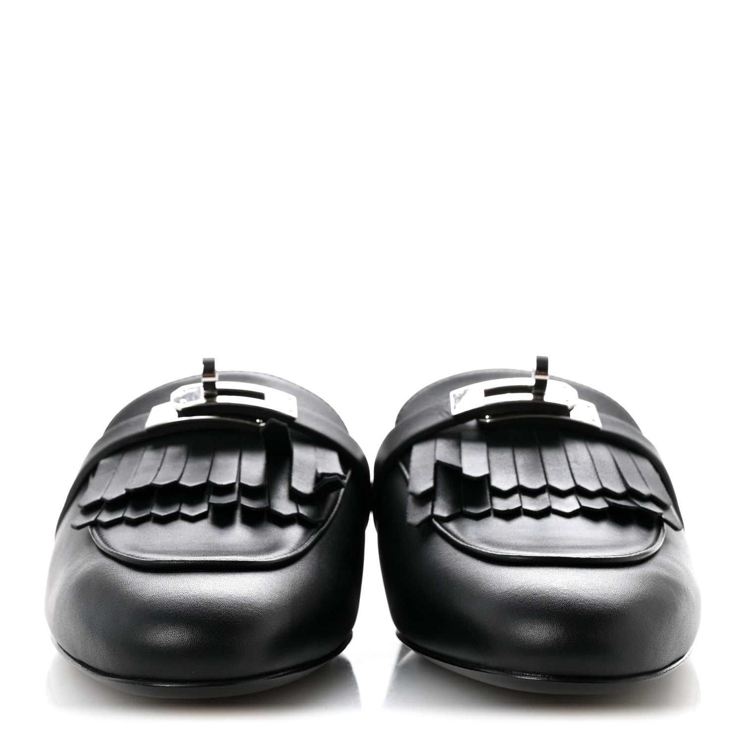 Calfskin Fringe Oz Mules 38.5 Black