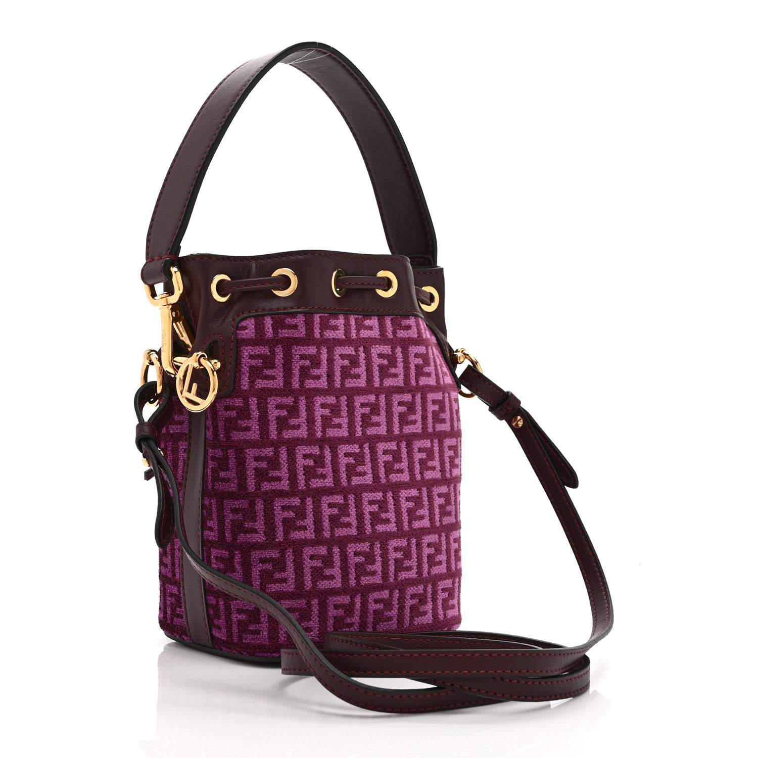Chenille Vitello F is Fendi Micro FF Mini Mon Tresor Bucket Bag Rosso Roma