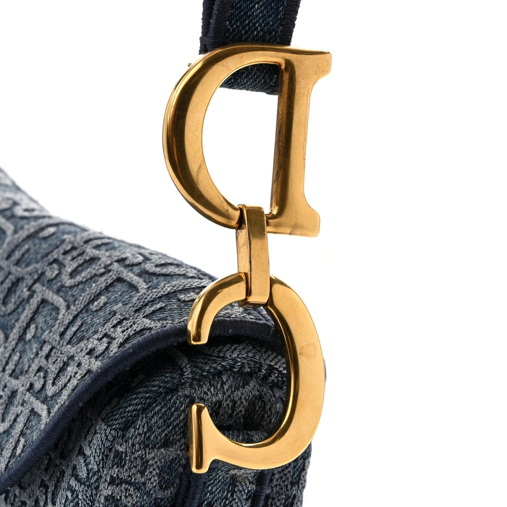 Oblique Embroidered Saddle Bag Denim Blue