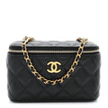 Lambskin Quilted Small Heart Vanity Case With Chain Black