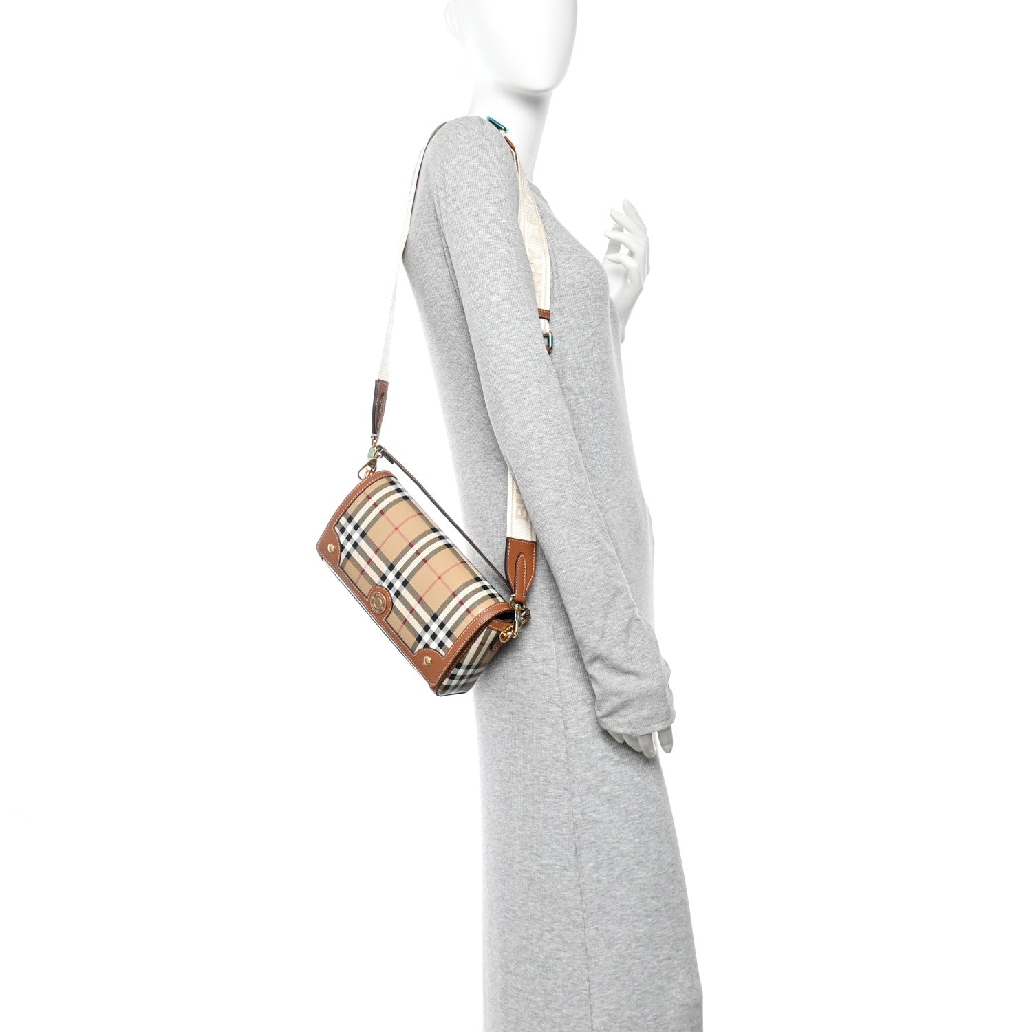 Coated Canvas Calfskin Vintage Check Small Note Crossbody Bag Briar Brown