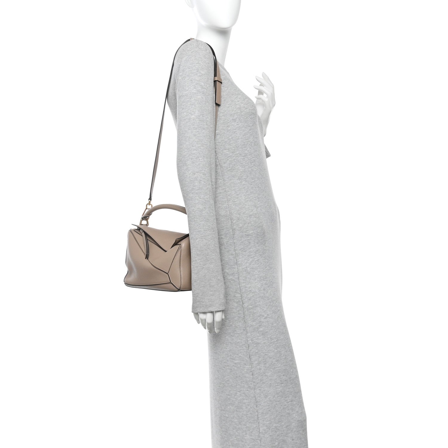 Grained Calfskin Small Puzzle Bag Sand