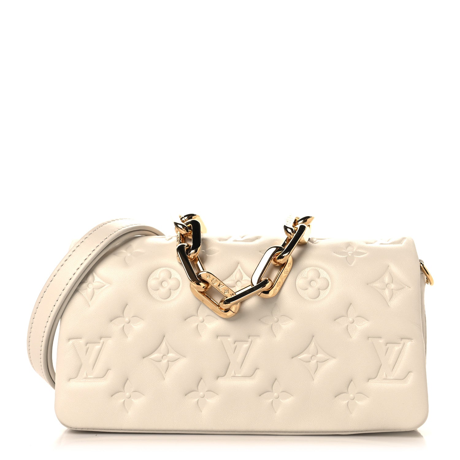Lambskin Embossed Monogram Pochette Coussin Crossbody Creme