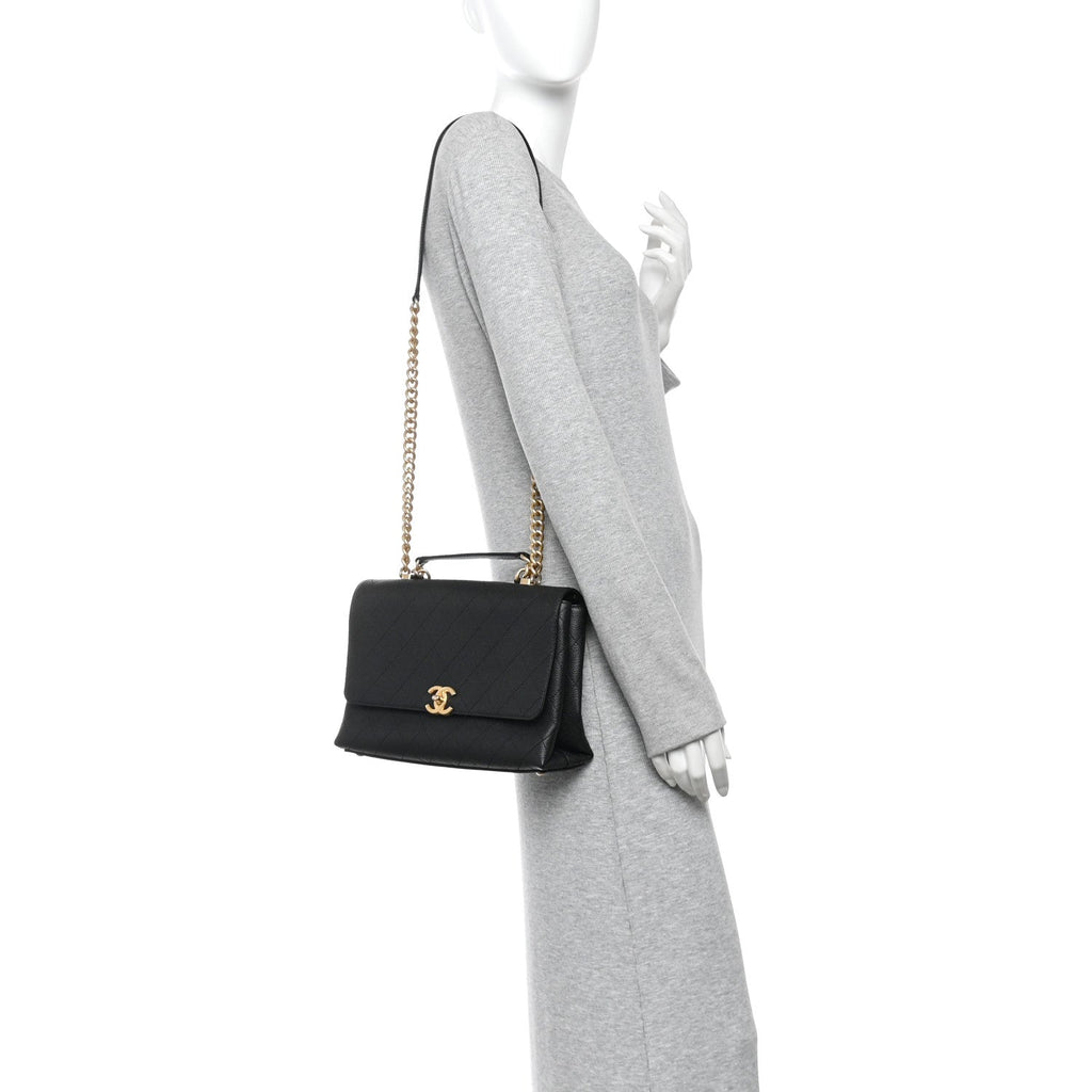 Grained Calfskin Stitched Flap Black