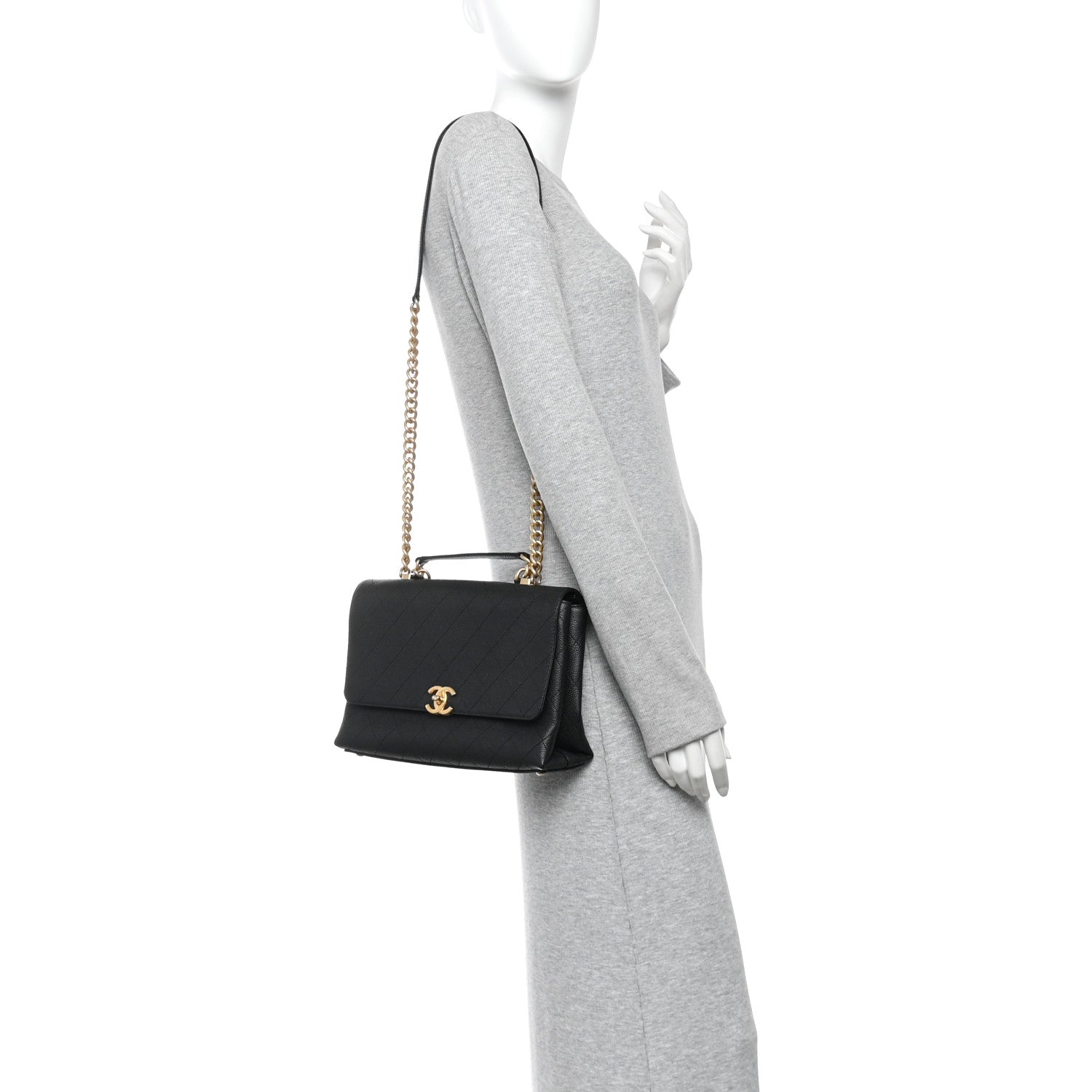 Grained Calfskin Stitched Flap Black